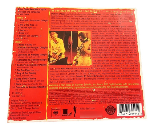 Cd Duplo Miles Davis Sketches Of Spain Imp Legaly Edition Estandar (Usado)