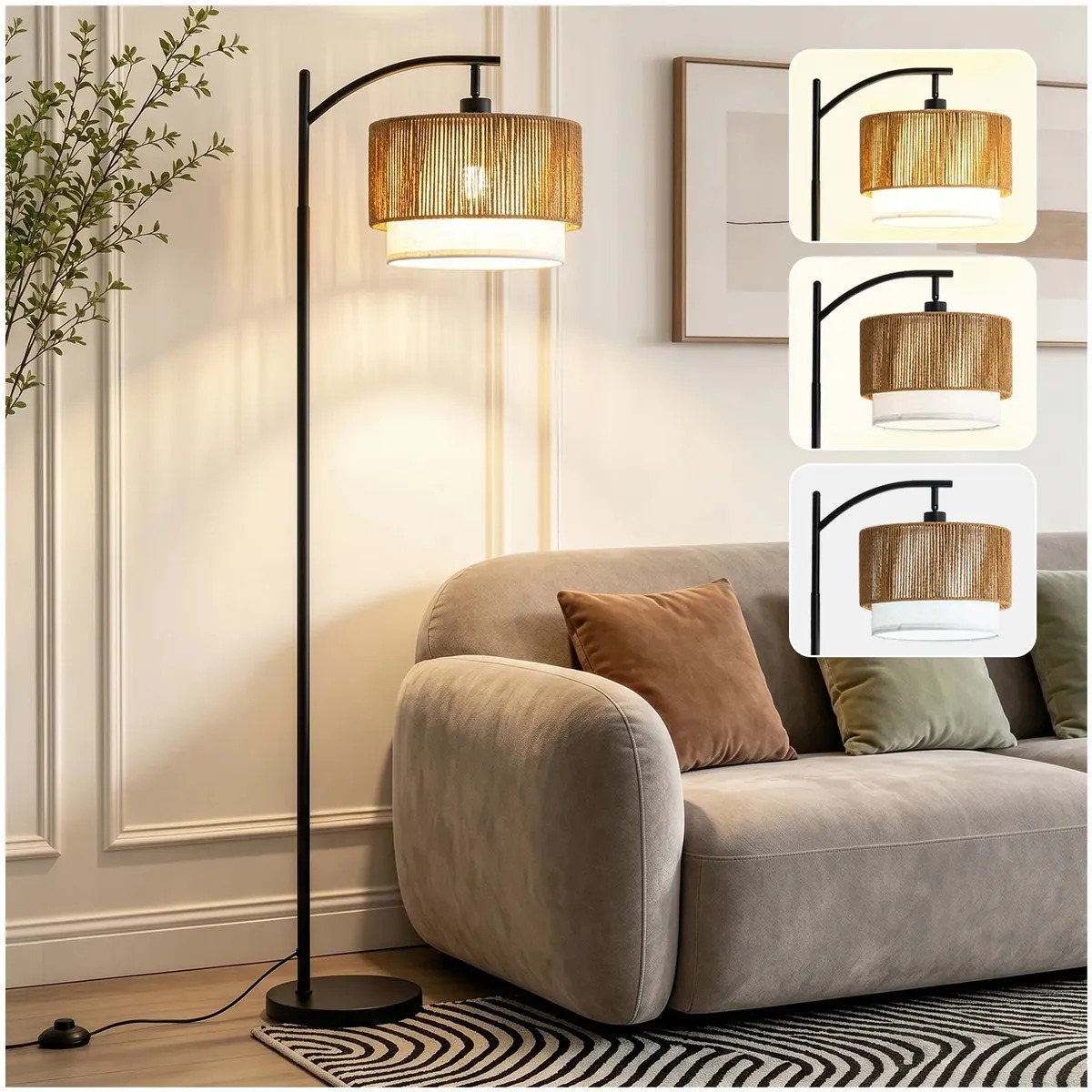 Luminaria de Chao Led Preta Abajur Com Cupula Moderna Minimalista Retro Para Dala Sala Leitura Quarto