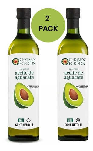 Aceite De Aguacate 100% Puro Chosen Foods Pack 2 Bot 1 Litro