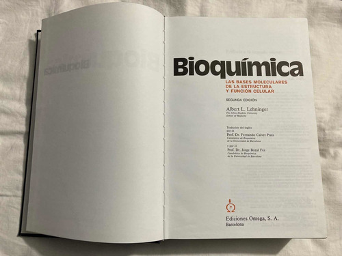 Libro Bioquímica Lehninger. Segunda Edición. Editorial Omega (Usado)