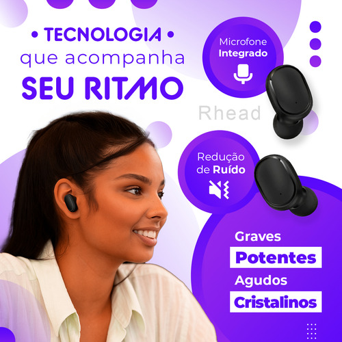 Fone De Ouvido Bluetooth Sem Fio Tws Bateria De Longa Duraçã Preto