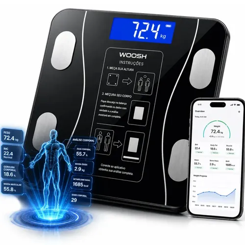 Balança Digital Bioimpedância Profissional Smart IMC 180kg Bluetooth Corporal Ap