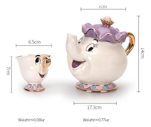 Juego De Tazas Para Tetera La Bella Y La Bestia