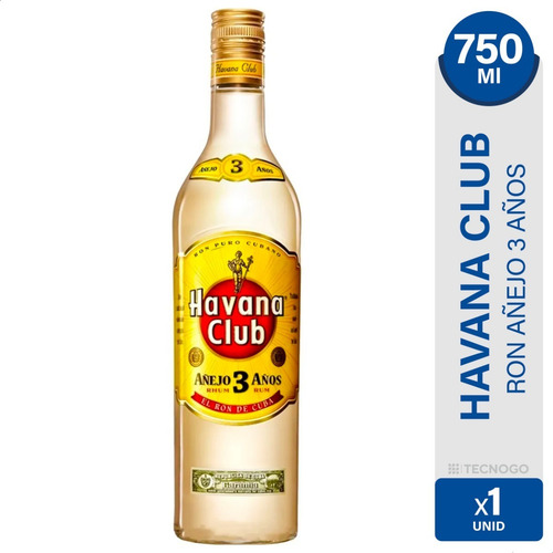 Imagen 2 de 5 de Havana Club Añejo 3 Años Ron Blanco Botella De 750 Ml Sabor Añejo 3 Años