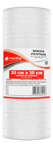 Bobina Picotada 20x30 Saco Plastico Rolo C/ Fundo Reto 500un
