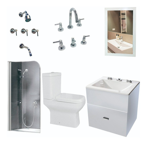 Set De Baño Inodoro Mampara Griferia Vanitory 50cm - Cuotas