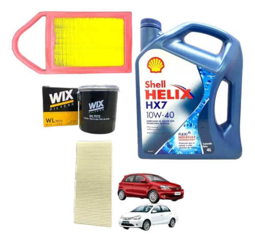 Kit 3 Filtros + 4l Aceite Shell Helix Hx7 10w40 Toyota Etios