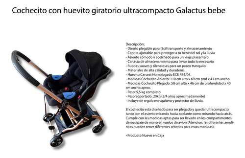 Cochecito De Bebe Paseo Ultracompacto Giratorio 360 Premium