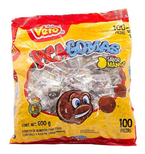 Pica Gomas Mango Dulces Vero 100pzs 600g Bolsa Gomitas