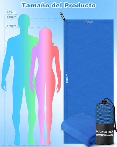 Toalla Microfibra Secado Rápido Natación Gym Playa 180x80cm