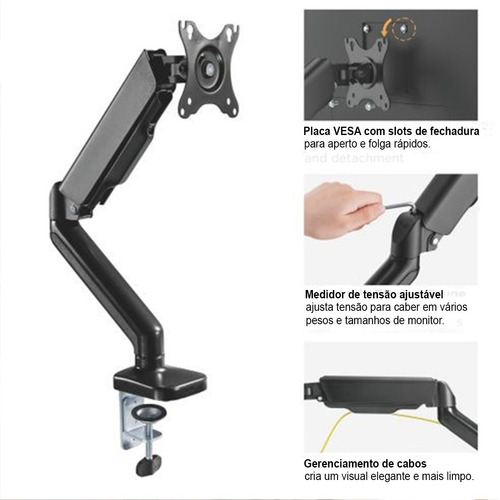 Suporte De Mesa Pistão Gás Para Monitor De 17 A 32 Gt-88