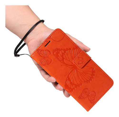 Funda Para La Serie Motorola Funda Tipo Cartera De Poliuretano Multifuncional De Alta Calidad Con Soporte, Ranura Para Tarjetas, Etc., Naranja