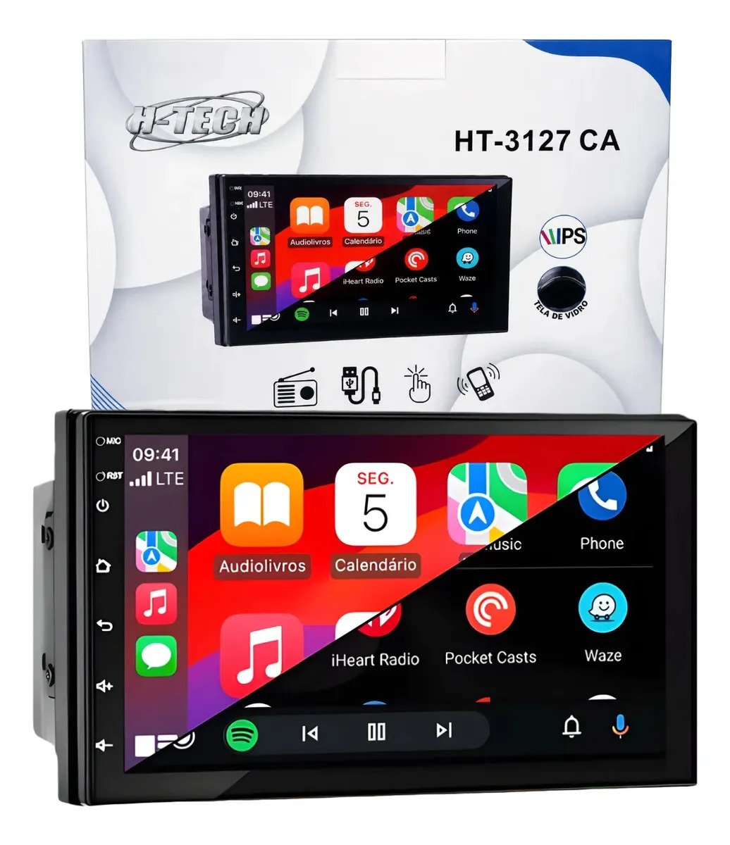 Central Multimídia 1024×600 Carplay 4x60w Usb 7 H-tech Preto