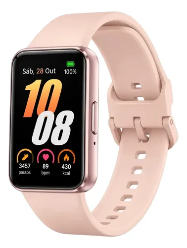 Samsung Galaxy Fit3 Rosé Smartwatch Tela Amoled 1.6 Bluetooth Monitor Cardíaco Bateria Longa Duração Resistente À Água