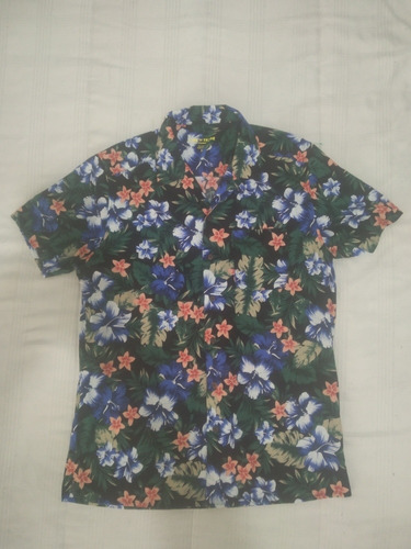 Camisa Hawaiana Nueva Negra Mediana Flores Verano Hawaiiana