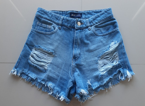 Short De Jean Azul Tiro Alto Mujer Con Roturas 47 Street 