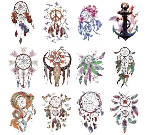 Tatuajes Temporales Atrapasueños 12 Tattos Impermeables
