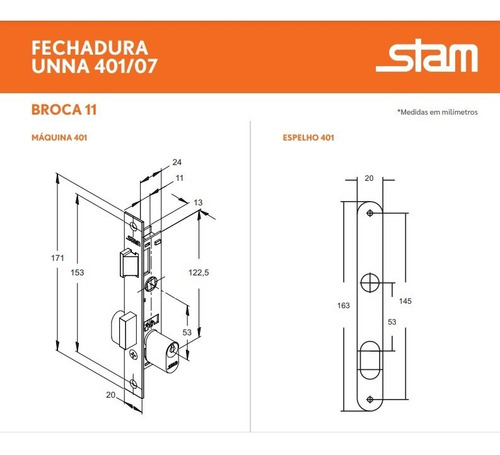 Fechadura Stam Estreita Perfil 401/07 11mm Inox 4 Chaves