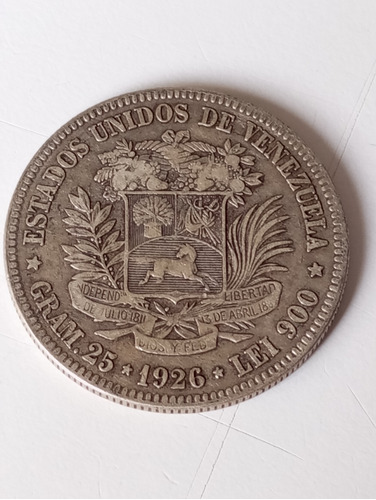 Moneda De 5 Bs Fuerte De 1926