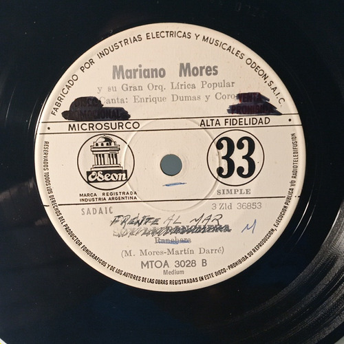 Mariano Mores, Canta Enrique Dumas.disco Simple. (Usado)