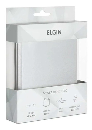 Carregador Portátil Elgin Power Bank Slim 2000mah Usb 1 Unid