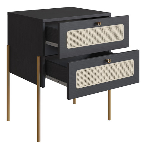 Mesa Cabeceira 2 Gaveta Telinha Industrial Indy Nero Dourado
