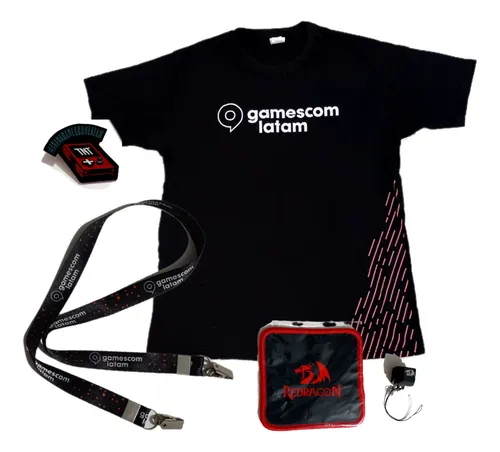 comprar Kit Camiseta G Cordão Gamescom Latam Red Dragon Nerd Geek