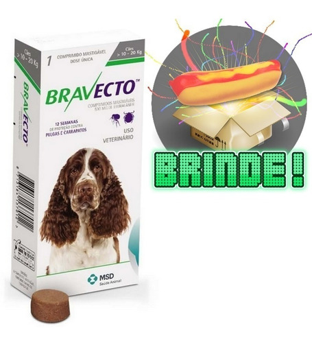 Bravecto Msd Antipulgas Carrapatos Cães 10 A 20 Kg + Hotdog