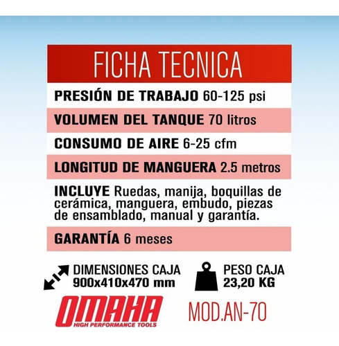 Imagen 2 de 9 de Arenadora Portatil Neumática 70 Litros 125 Psi Omaha An-70