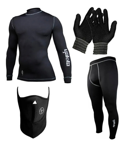 Kit Conjunto Termico Moto Yakka Ski Mascara Guantes Piel Fas