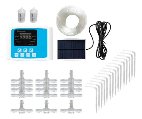 Kit Riego Solar Con Doble Bomba Y Sensor De Lluvia | Pantalla Digital, Para 20 Macetas, Batería Y USB