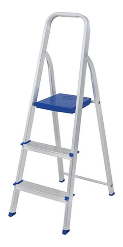 Imagen 1 de 10 de Escalera De Aluminio Tijera 3 Escalones Mor Plegable 5101 Base Antideslizante, Traba De Seguridad. Ultimo Escalon Como Plataforma Y Soporte De Aluminio Para Sujetarse
