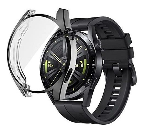 2 Fundas Para Reloj Huawei Watch Gt3 46mm Negro/transparente