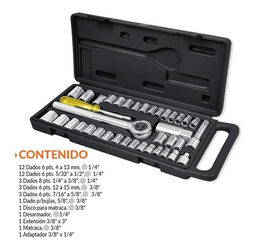 Imagen 6 de 10 de Set Juego Kit Tubos Accesorios 1/4 3/8 Set-39 Bocallave 39pc