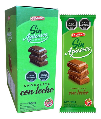 Chocolates Sin Azúcar Con Leche Georgalos 10 Unidades 