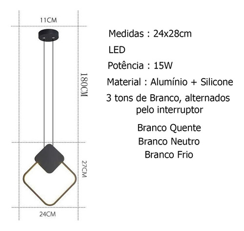 . Lámpara Colgante Led Cuadrada Minimalista Moderna