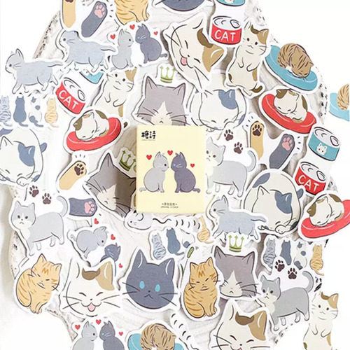 Stickers Cajita Mix X46 Gatitos Bujo Planner Mascota