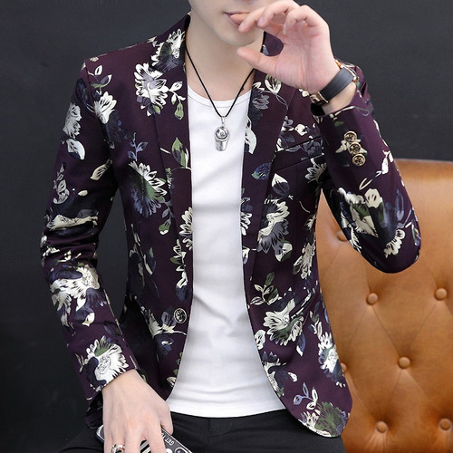 Blazer Trajes Chamarras Moda Para Hombres Estampado Flor [u]