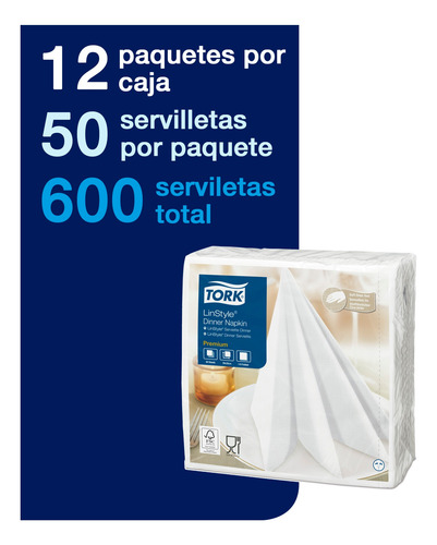 Imagen 2 de 3 de Servilleta Desechable Tipo Tela Tork Linstyle Blanca