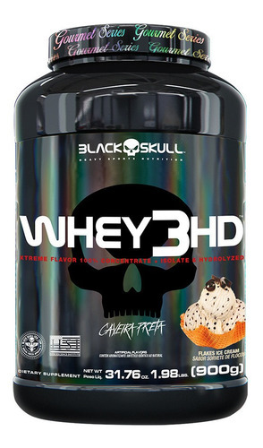 Whey 3hd 900g - Caveira Preta - Black Skull Sabor Sorvete de flocos