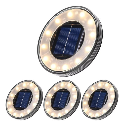 Paquete De 4 Luces De Disco Solar Blanco Cálido 12 Leds Tie