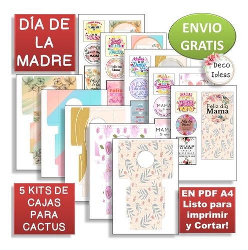 Imagen 1 de 4 de Kit Imprimible Caja Porta Maceta Dia De La Madre 002 Con Tag