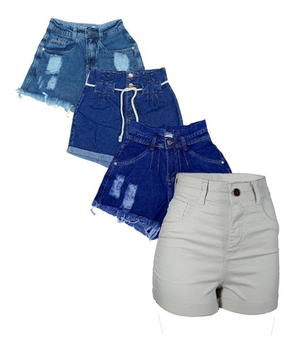 Short Jeans Feminino Cintura Alta Kit C/4