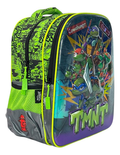 Kit Mochila Tortugas Ninja Lonchera Lapicera Original Kinder Verde Verde