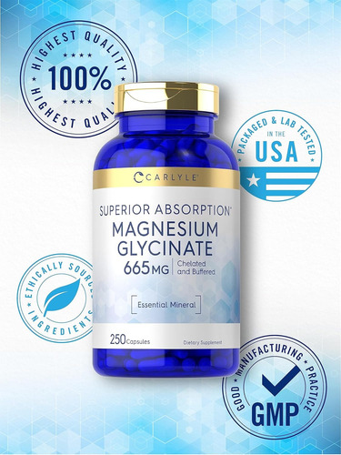 Suplemento Carlyle Glicinato De Magnesio 665mg 250 Capsulas Sin Sabor