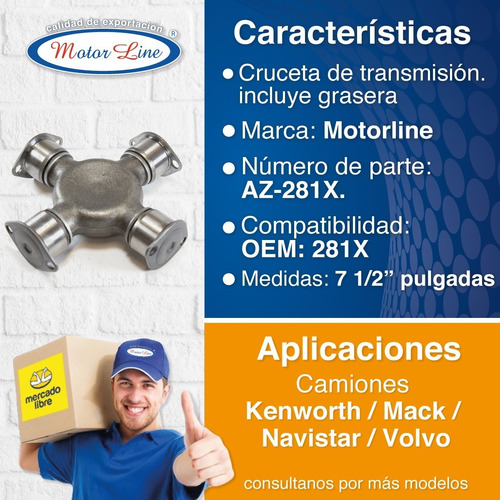 Imagen 2 de 10 de Cruceta 281x / 7 1/2 Pulgadas/ Serie 1810/ Camiones Mack