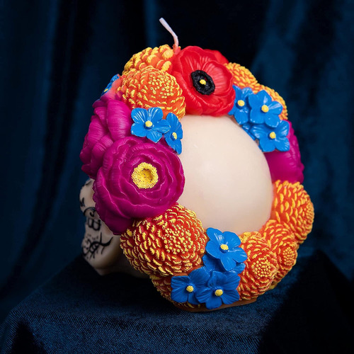Dia De Los Muertos - Vela Perfumada Con Calavera Floral Para