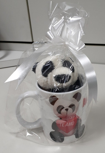 Caneca Porcelana + Ursinho Panda Presente Dia Dos Namorados