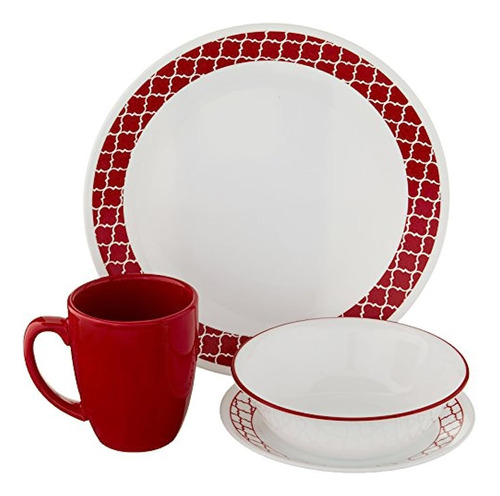 Corelle Livingware 16 Piezas Carmesí Enrejado