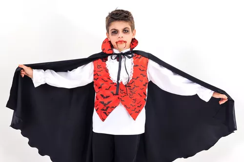 Fantasia Infantil Halloween Roupa Vampiro Drácula Com Capa